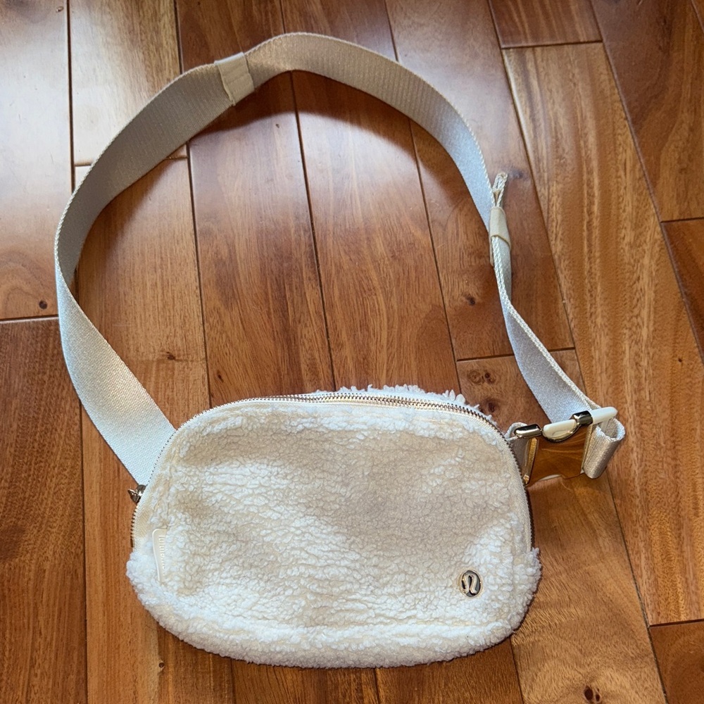 Lululemon Cream Sherpa Belt Bag Gold Hardware